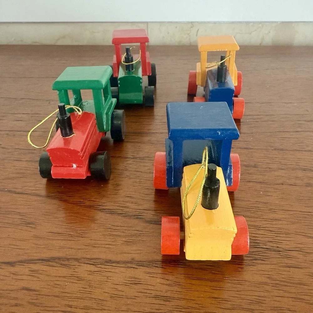 Wood Truck‎ Ornaments Colorful Christmas Tree Holiday Decoration Set Of 4.